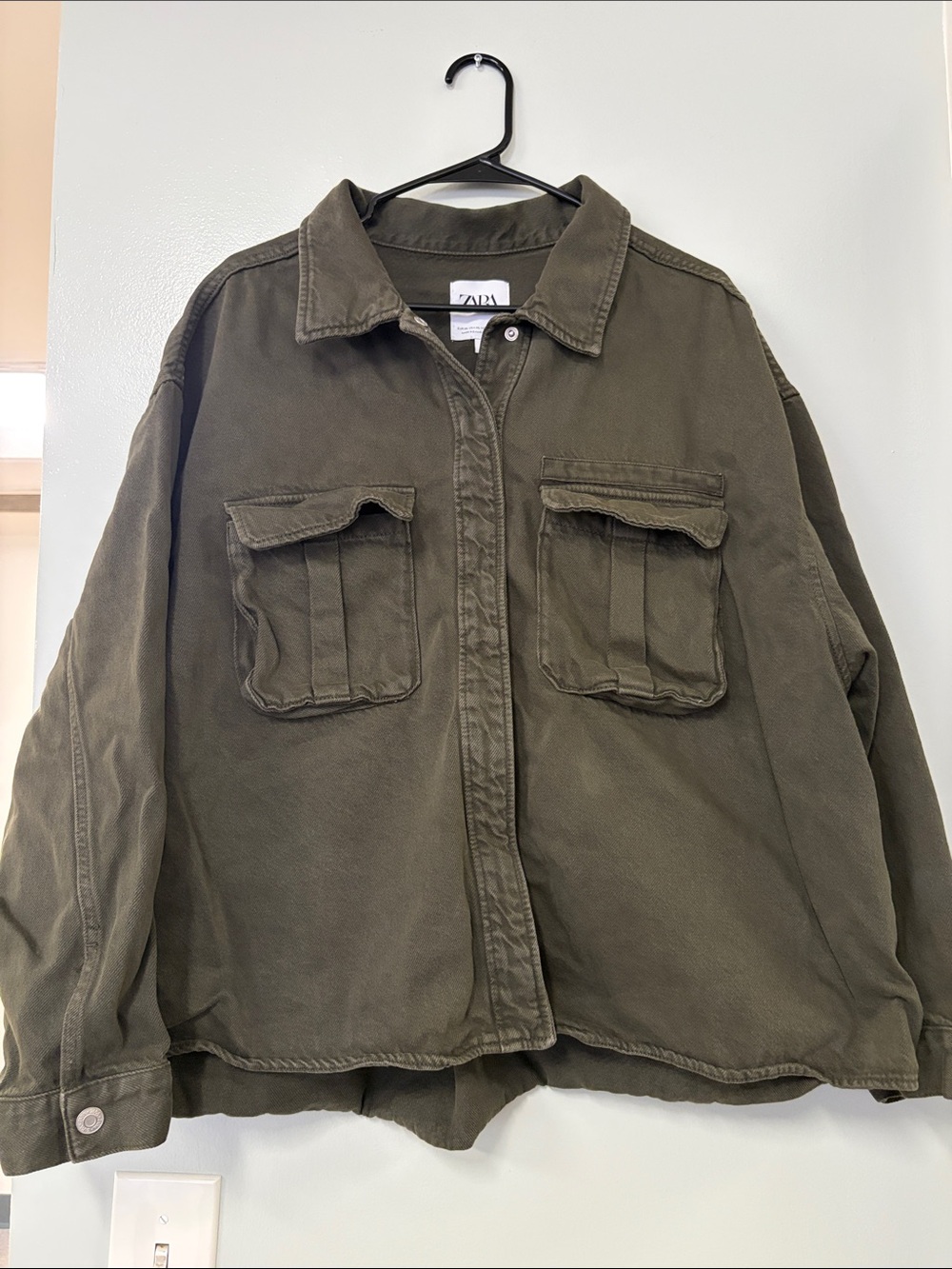 Zara Military-Style Utility Jacket in Olive